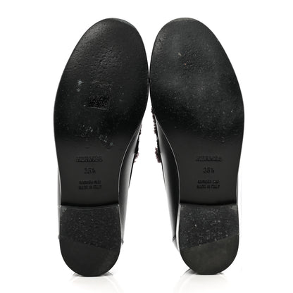 Hermes Toile Calfskin Fray Womens Destin Loafer 36.5 Black Prunoir 5 of 8