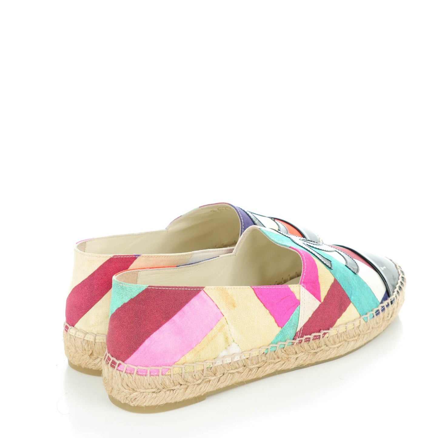 Fabric Striped Patent CC Espadrilles 39 Multicolor Black