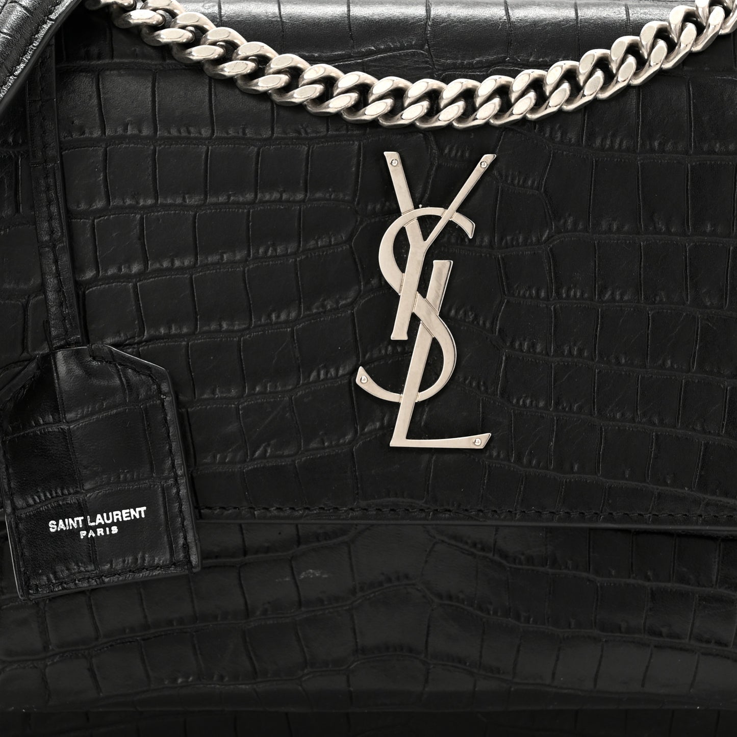 Calfskin Crocodile Embossed Medium Monogram Sunset Black