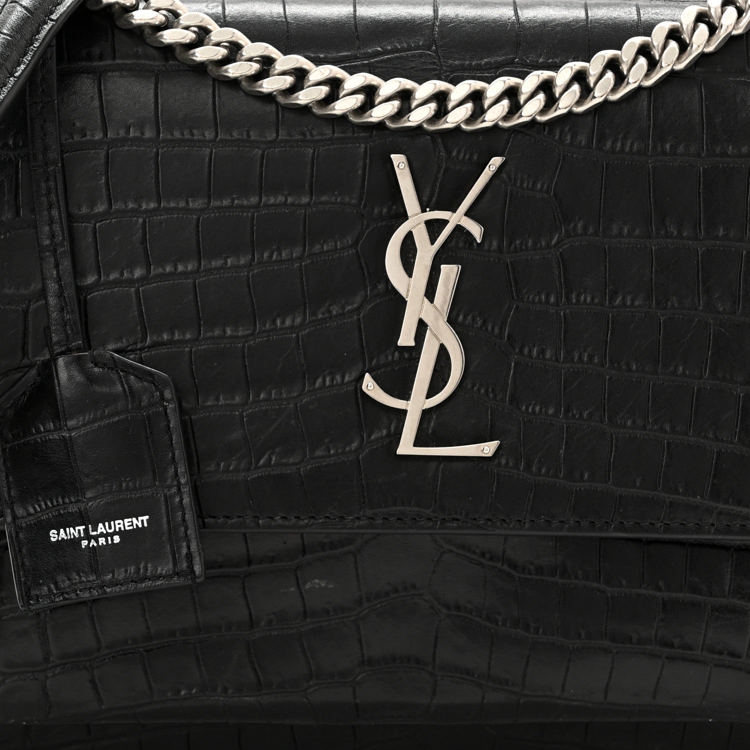 Saint Laurent Calfskin Crocodile Embossed Medium Monogram Sunset Black 9 of 13