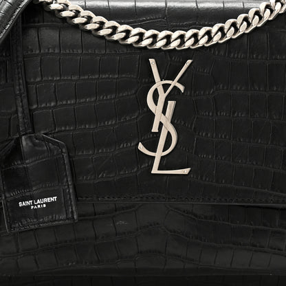 Saint Laurent Calfskin Crocodile Embossed Medium Monogram Sunset Black 9 of 13