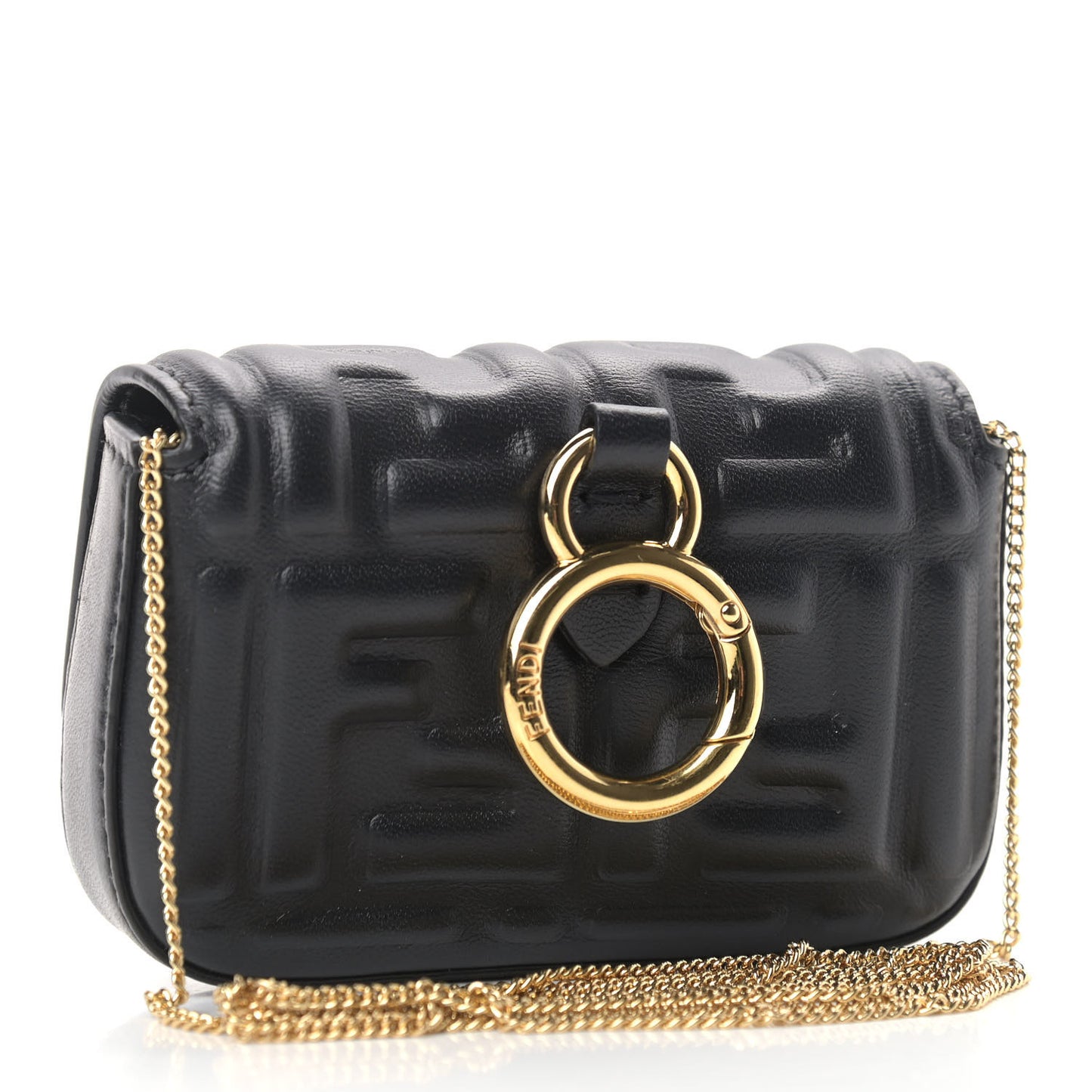 Nappa Matisse FF Embossed Nano Baguette Charm Black