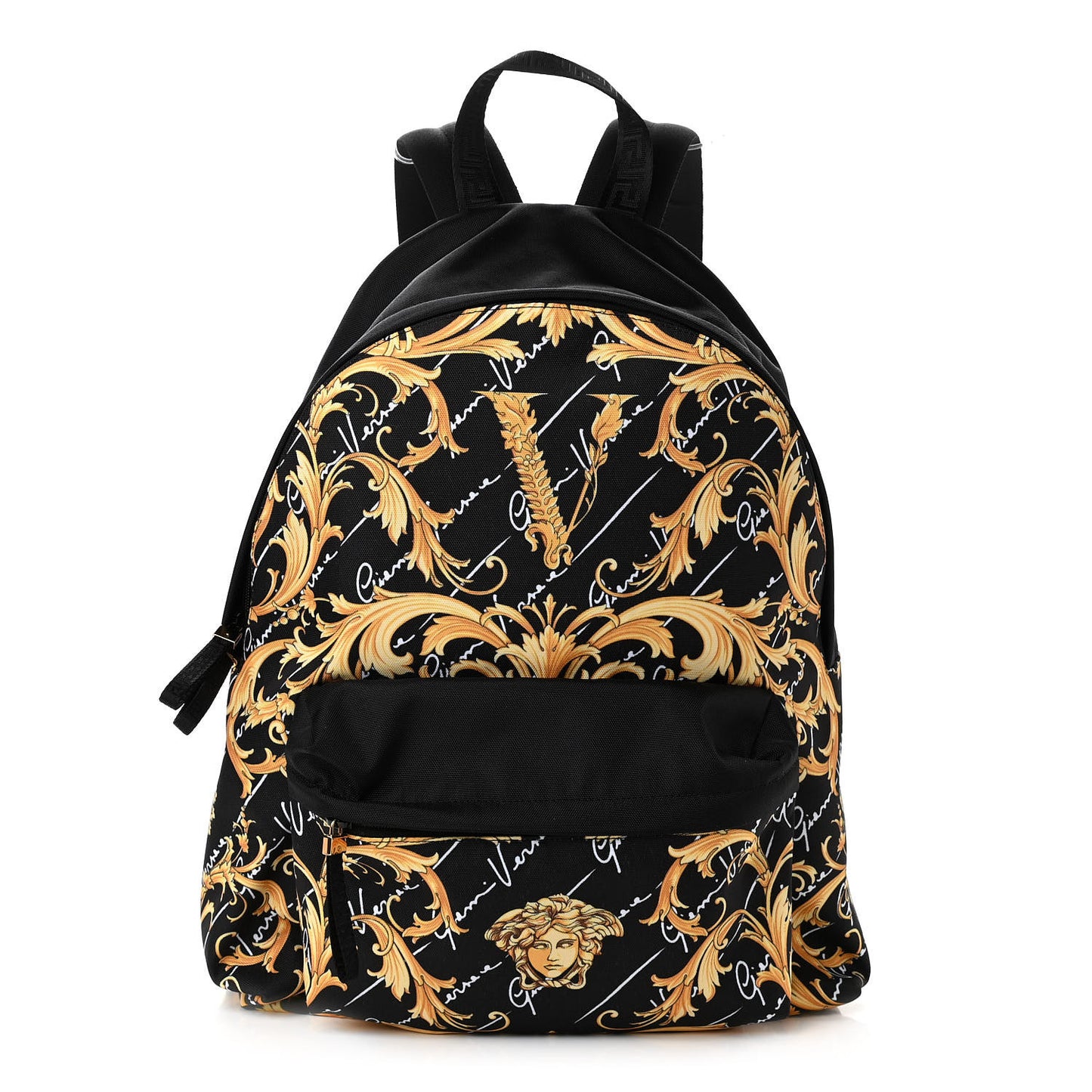 Nylon Barocco Signature Print Drawstring Backpack Black