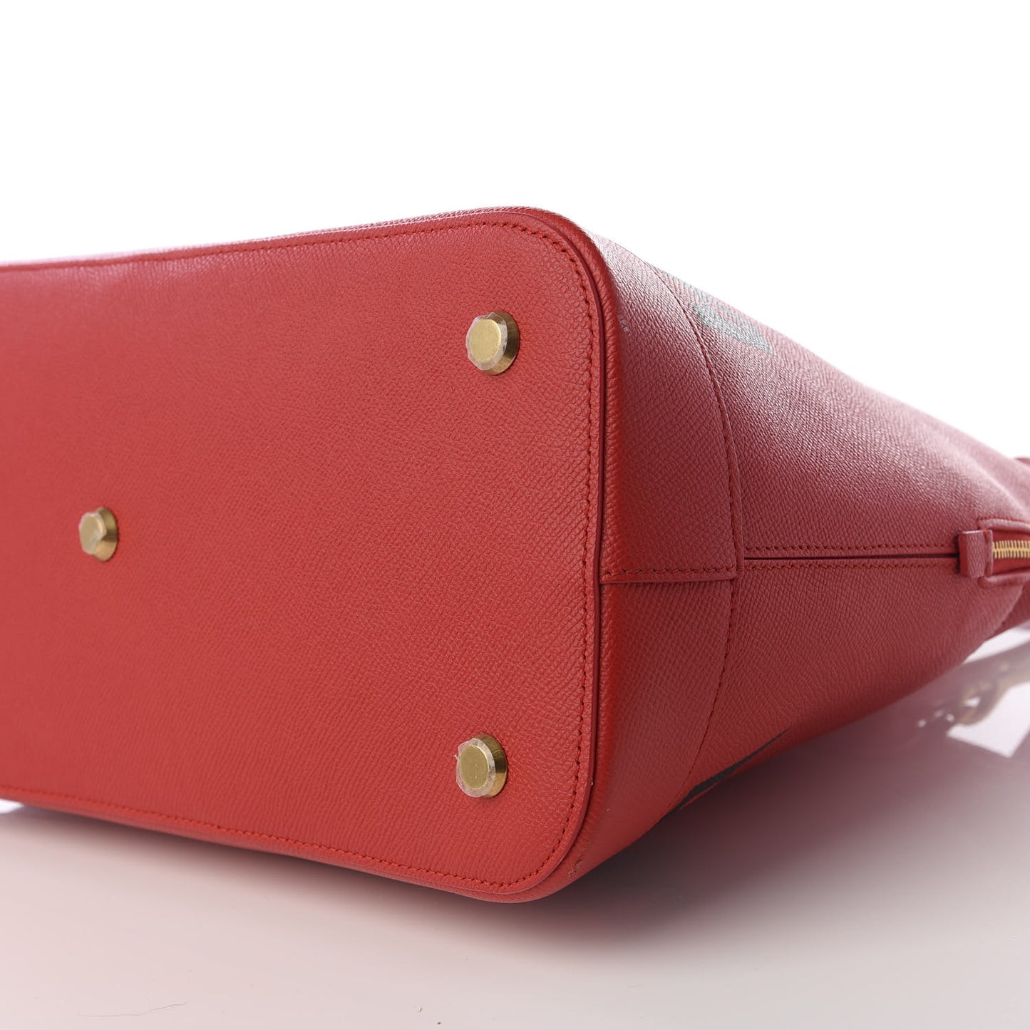 Signature Grained Calfskin Logo M Ville Top Handle Bag Rouge Coquelicot Black