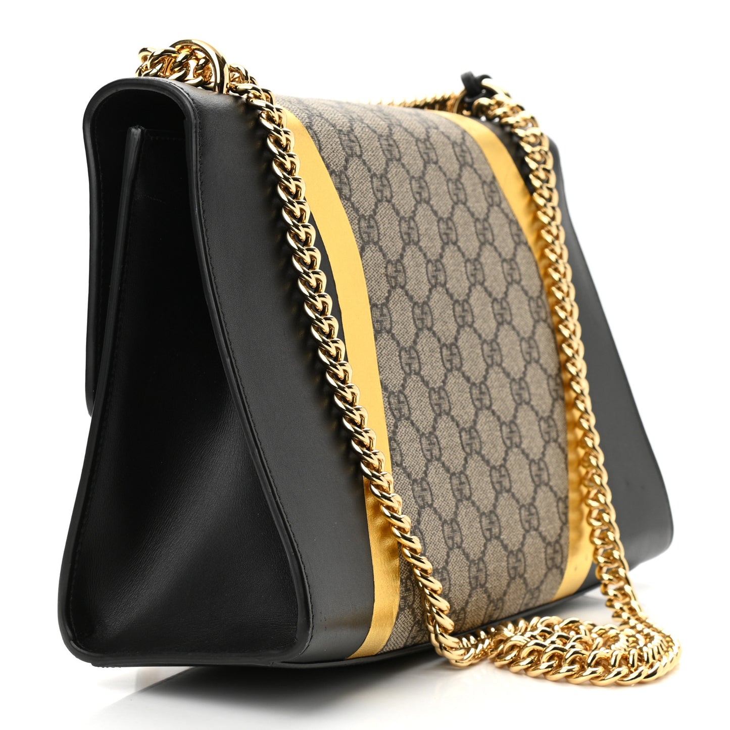 Calfskin GG Supreme Monogram Medium Padlock Shoulder Bag Black Gold