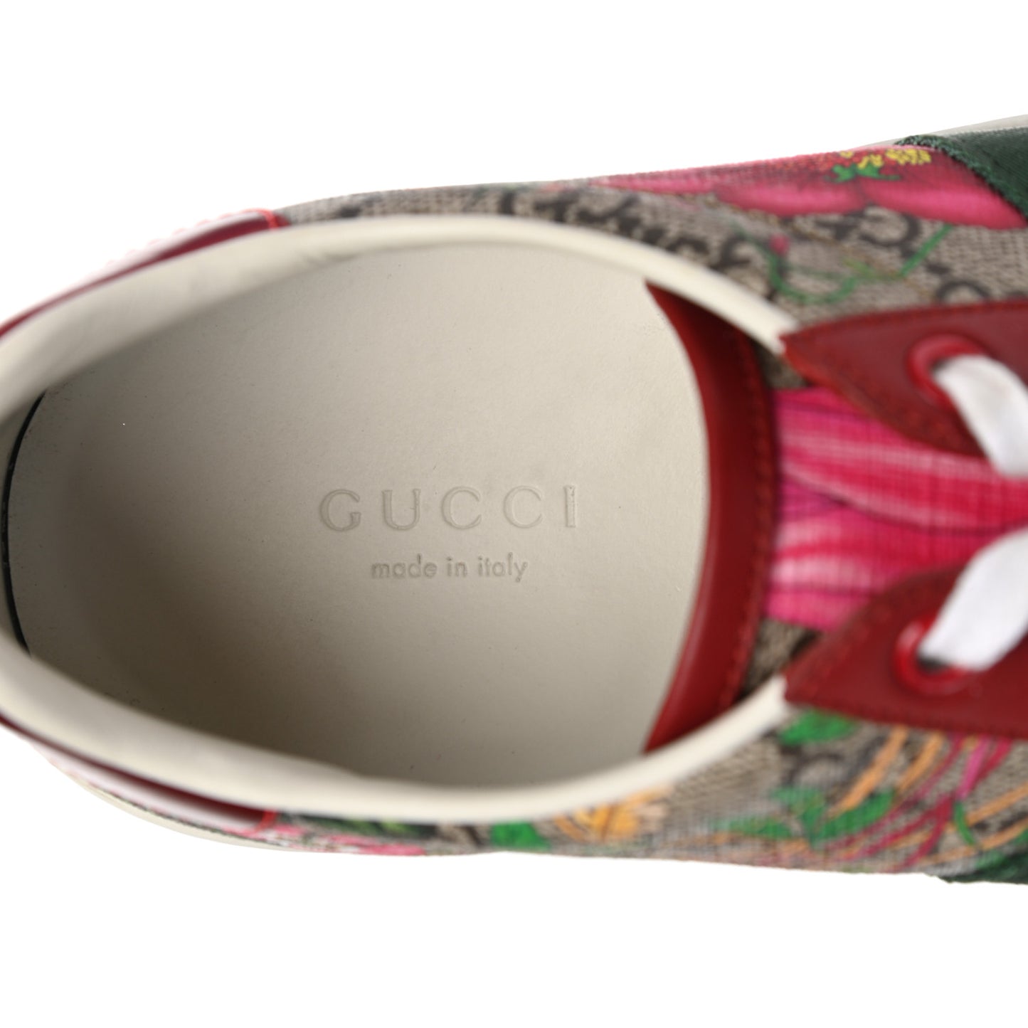 GG Supreme Monogram Flora Web Womens Ace Sneakers 38 Beige Multicolor Rosso