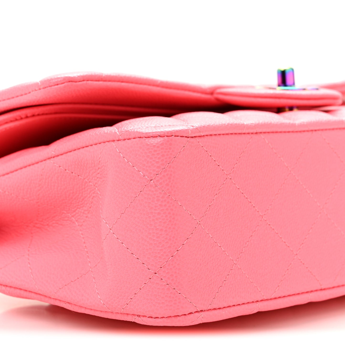Caviar Quilted Rainbow Medium Double Flap Coral Pink
