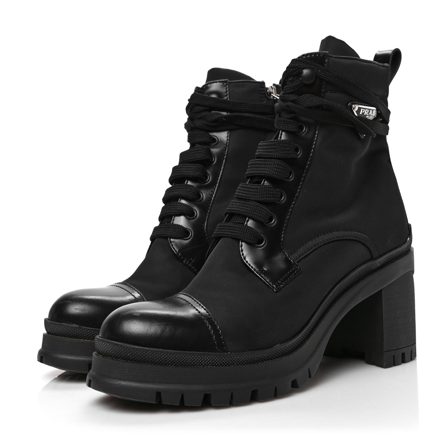 Spazzolato Re-Nylon Metal Triangle Logo Lace Up 85mm Boots 38 Black