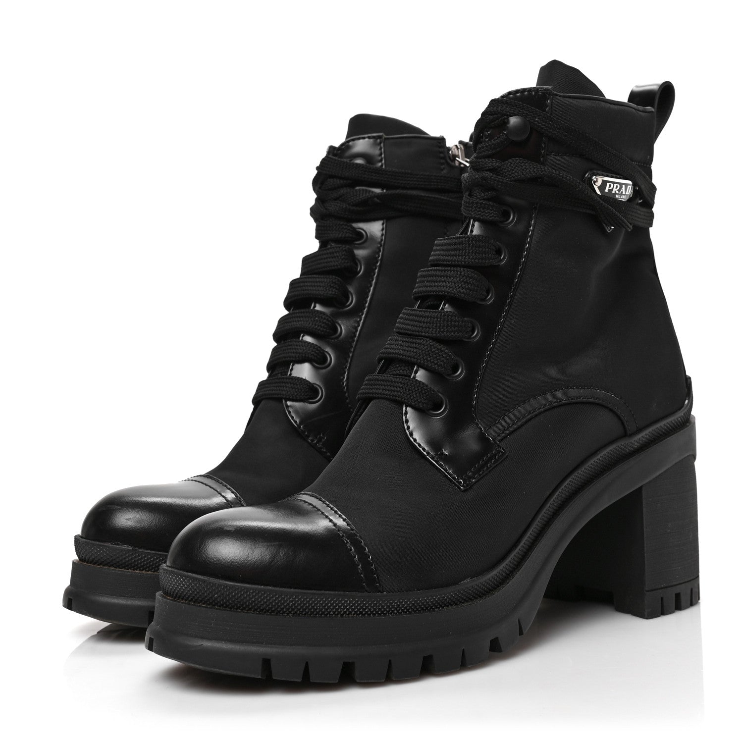 Prada Spazzolato Re-Nylon Metal Triangle Logo Lace Up 85mm Boots 38 Black 3 of 7