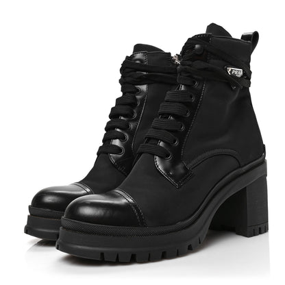 Prada Spazzolato Re-Nylon Metal Triangle Logo Lace Up 85mm Boots 38 Black 3 of 7
