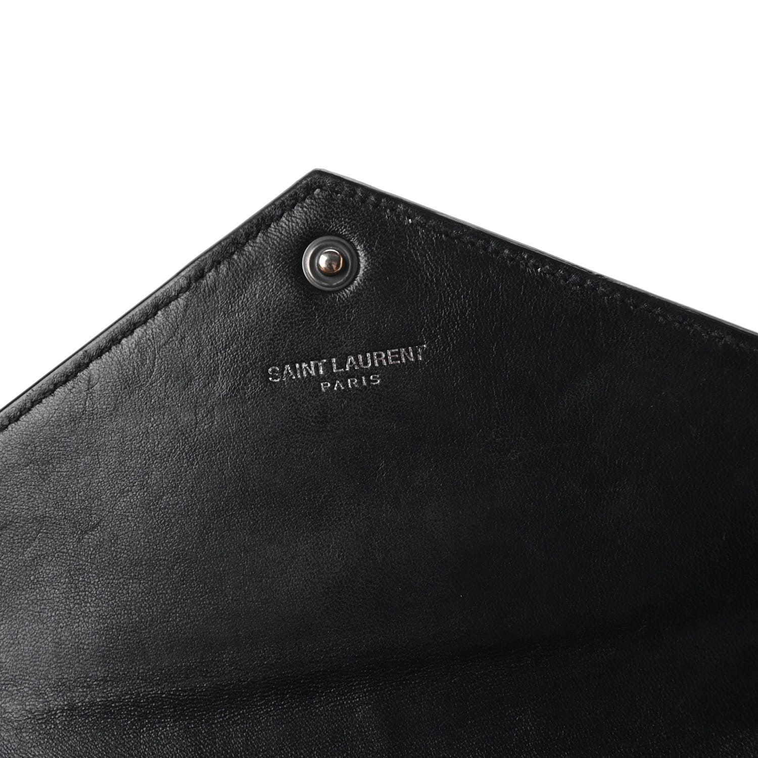 Saint Laurent Calfskin Crocodile Embossed Monogram Envelope Chain Wallet Black 8 of 10
