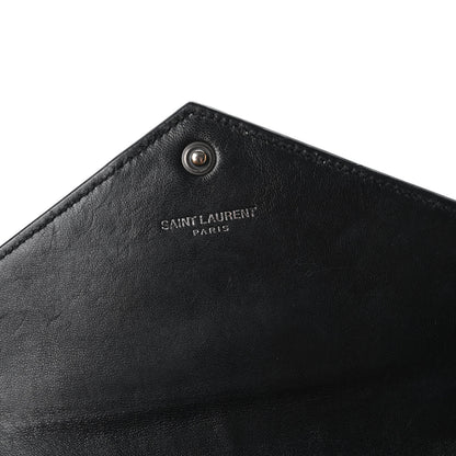 Saint Laurent Calfskin Crocodile Embossed Monogram Envelope Chain Wallet Black 8 of 10
