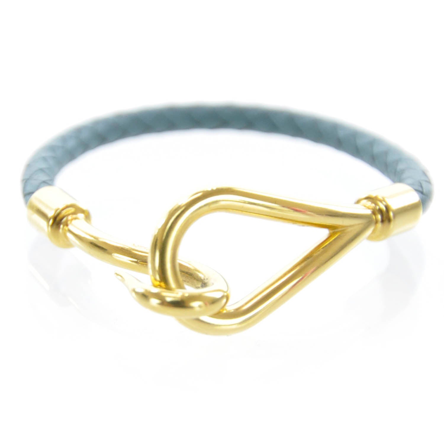 Hermes Leather Woven Jumbo Hook Bracelet Bleu 1 of 5