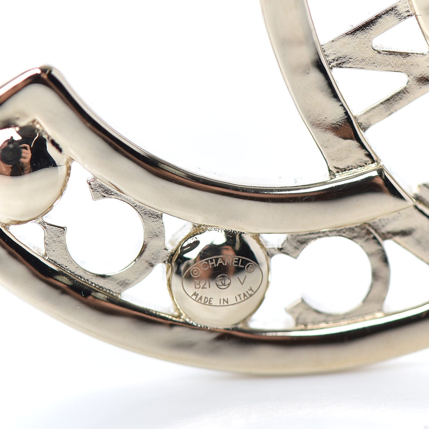 Crystal Pearl Coco CC Logo Brooch Gold