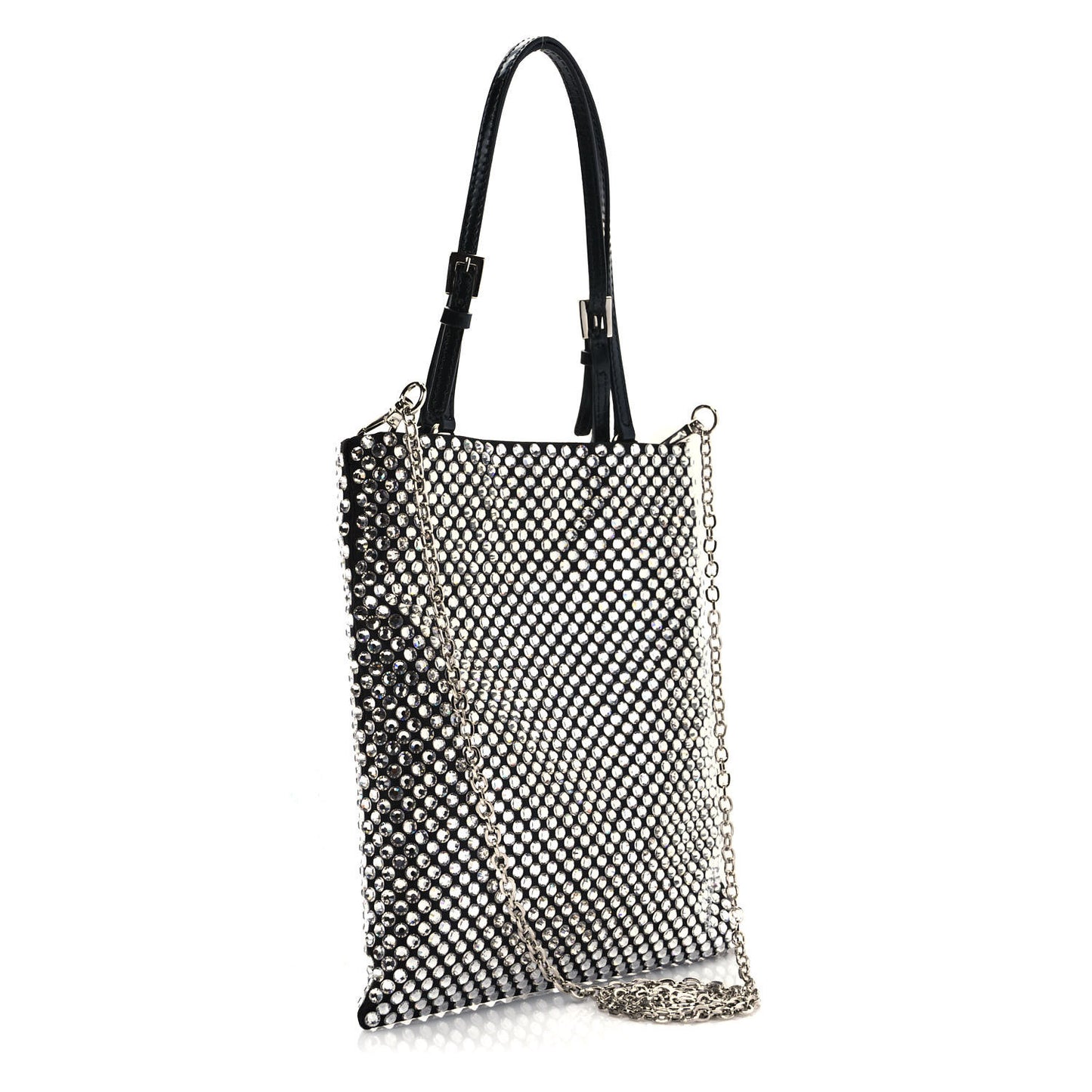 Satin Crystal Metal Triangle Logo Chain Crossbody Handbag Cristal