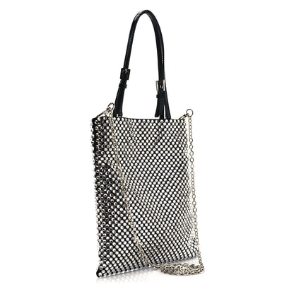 Prada Satin Crystal Metal Triangle Logo Chain Crossbody Handbag Cristal 3 of 9