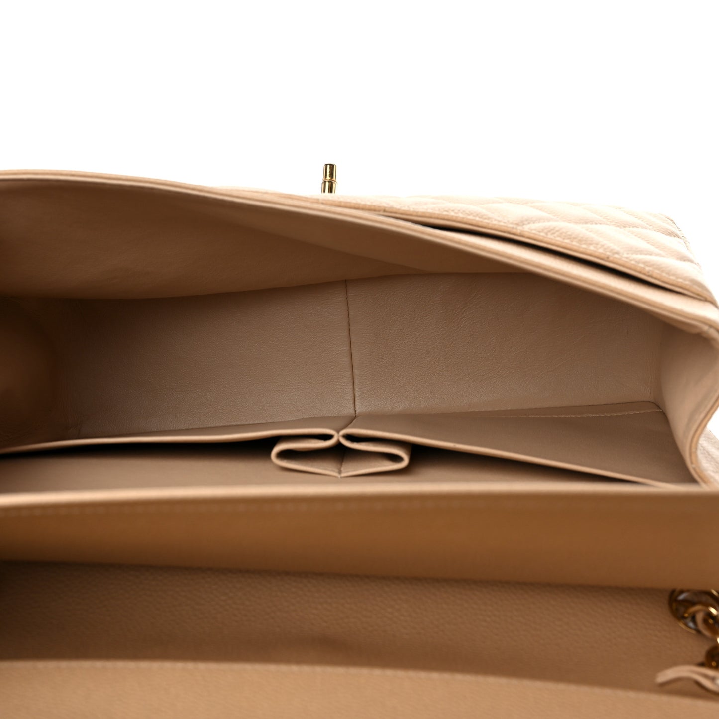 Caviar Quilted Jumbo Double Flap Beige Clair