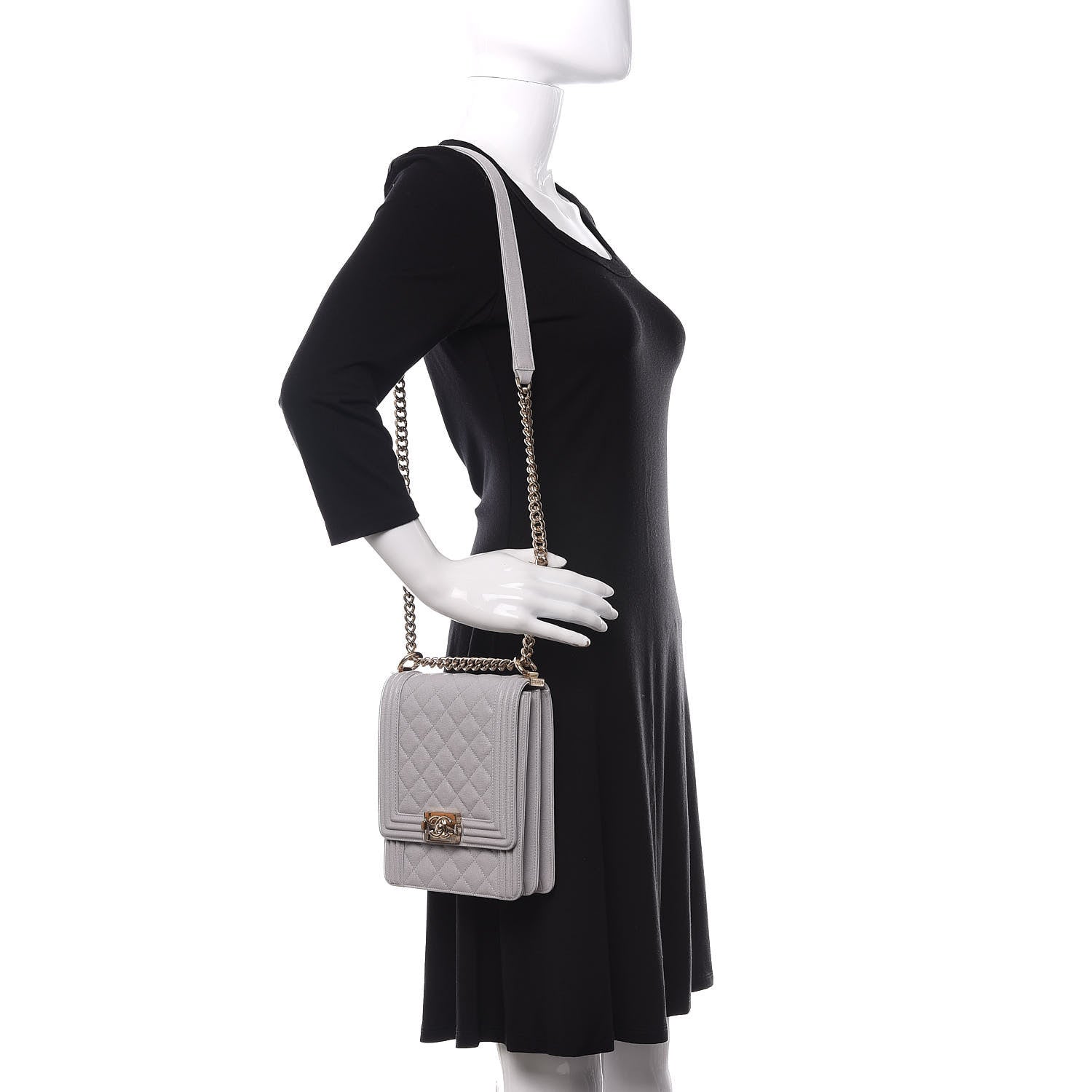 Chanel Caviar Quilted North South Boy Flap Light Grey 2 of 11