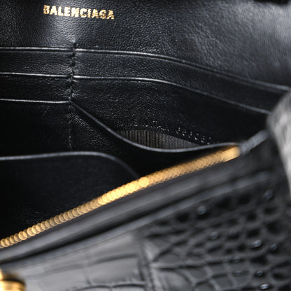 Balenciaga Shiny Calfskin Crocodile Embossed Hourglass Chain Bag Black 6 of 10