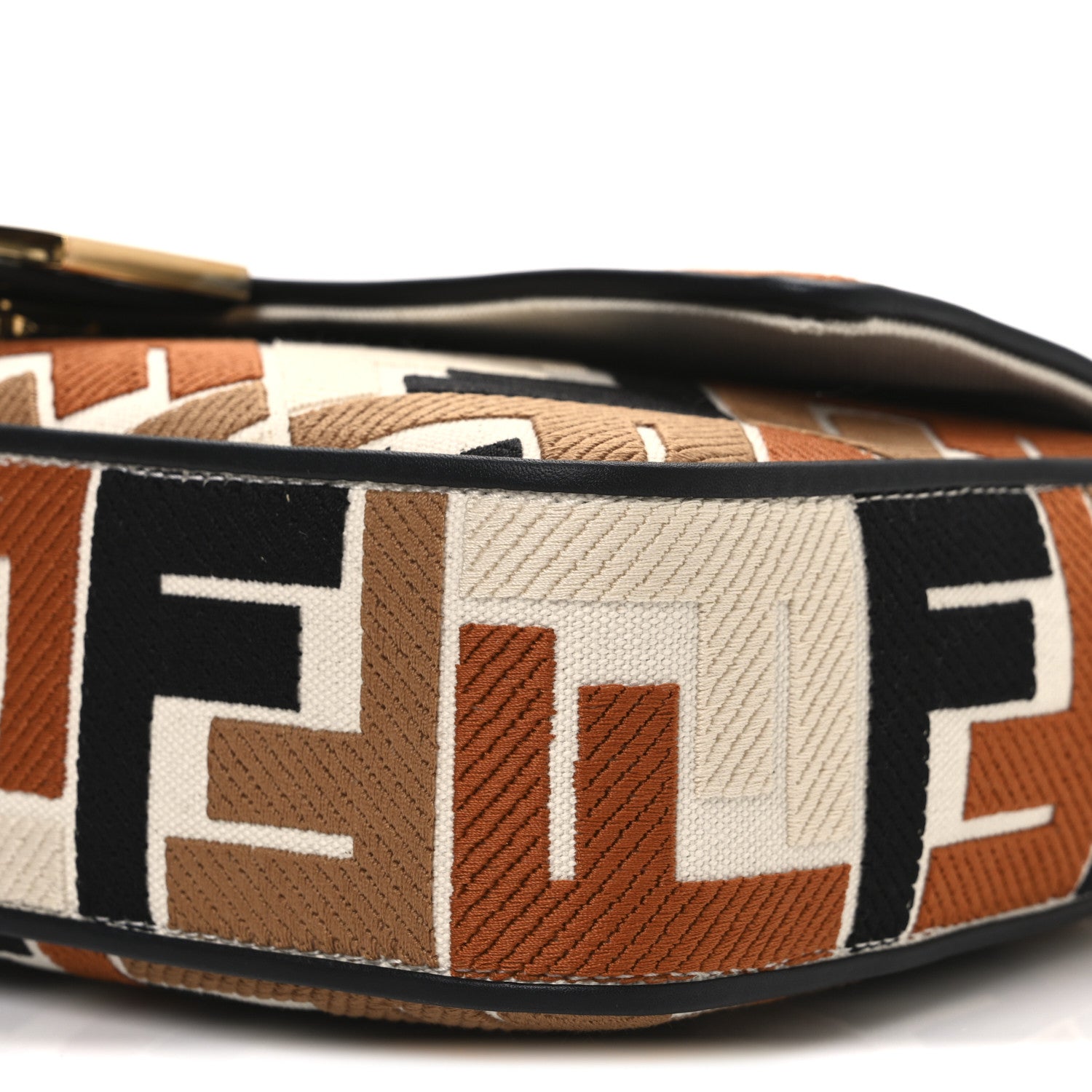 Fendi Canvas Vitello Seta FF Multicolor Embroidered Baguette Brandy Black 11 of 11