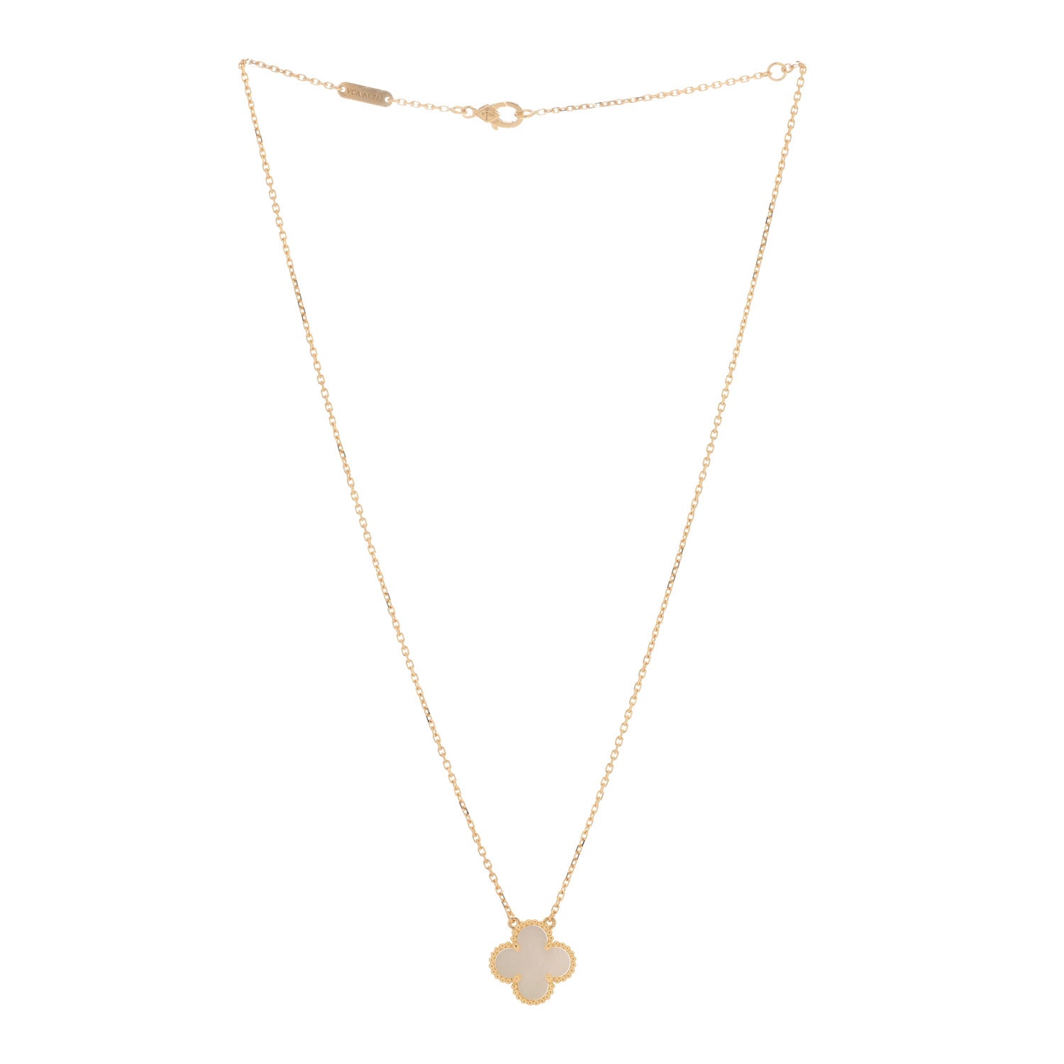 Van Cleef & Arpels 18K Yellow Gold Mother of Pearl Vintage Alhambra Pendant Necklace 2 of 4
