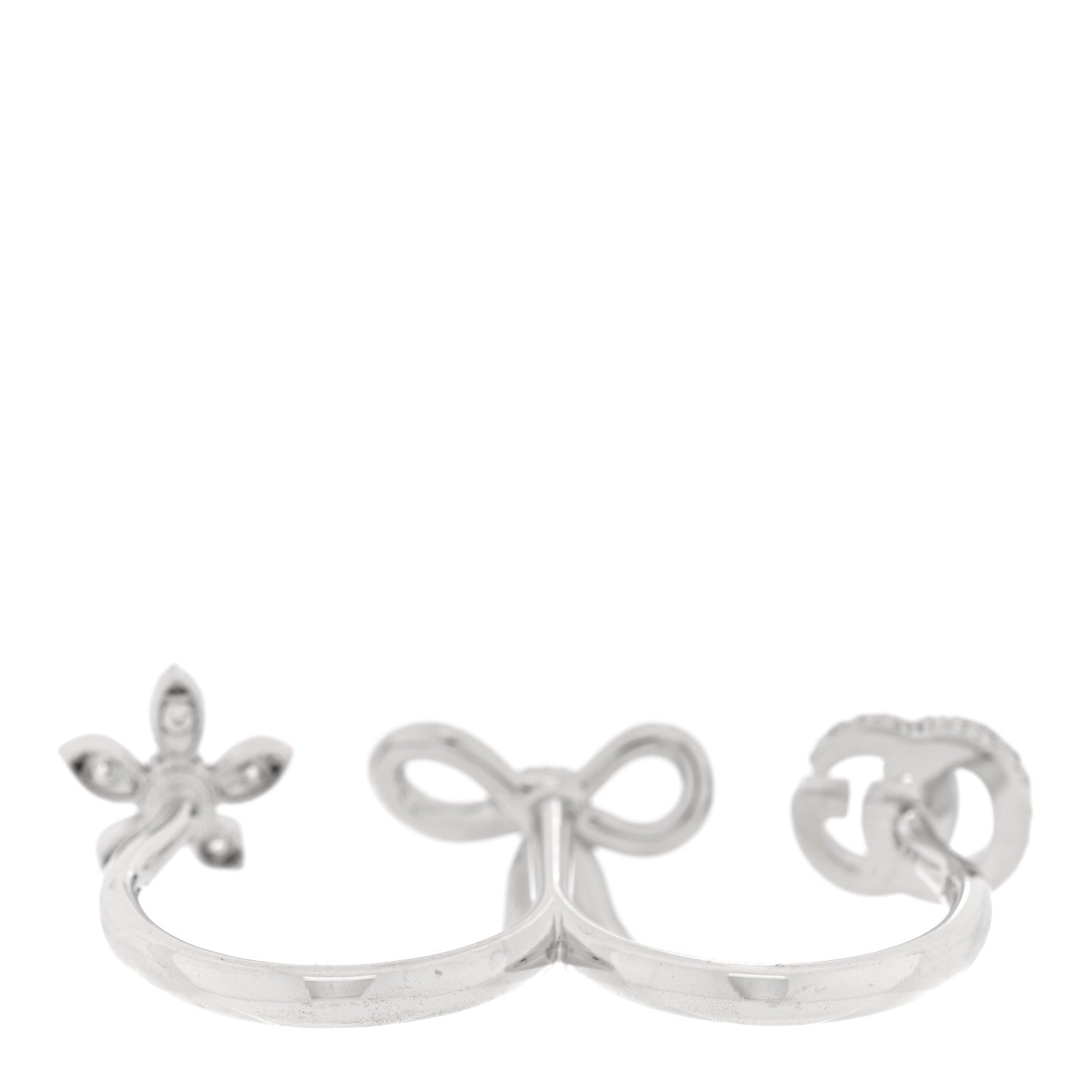 Gucci 18K White Gold Diamond Flora Bow Flower Ring M 3 of 6