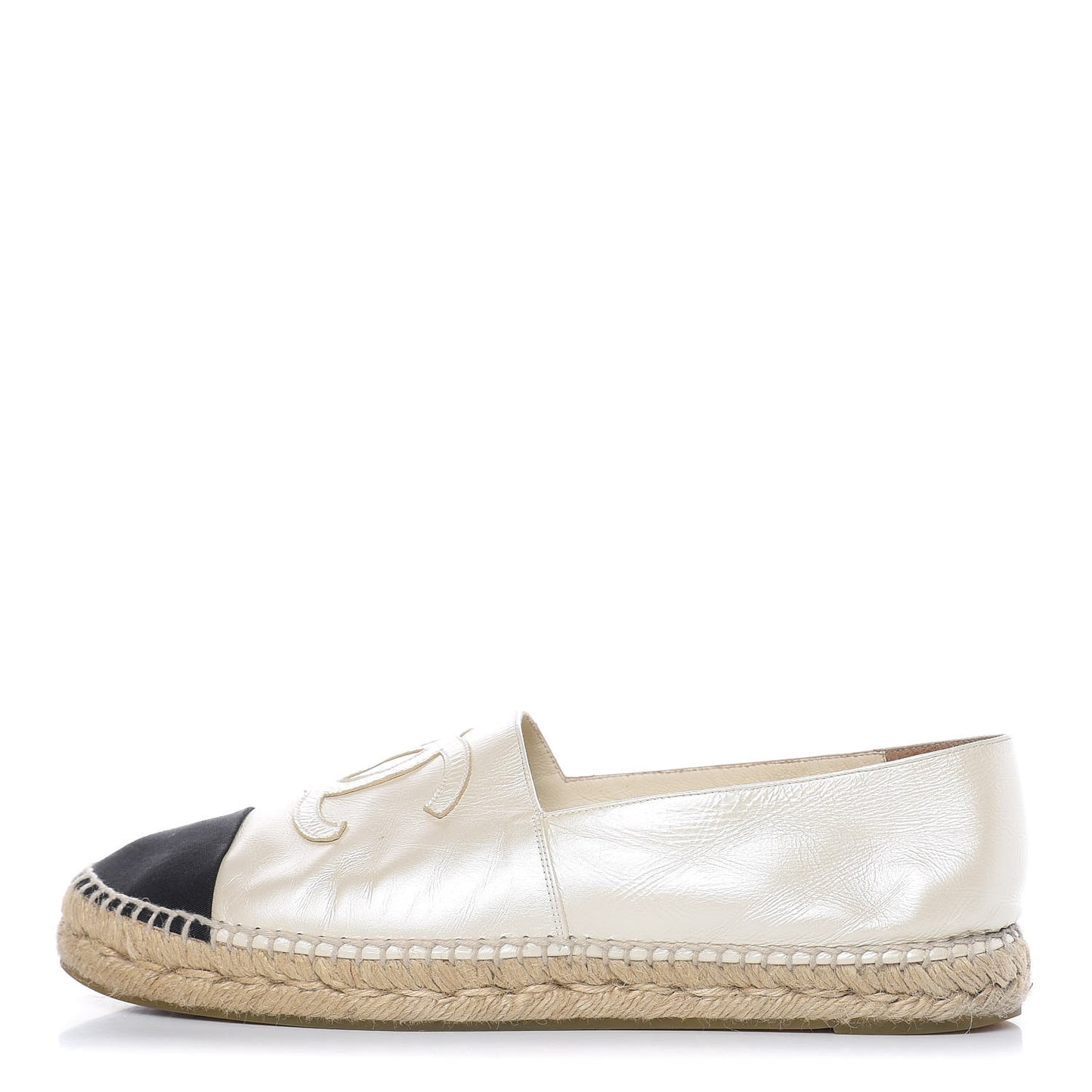 Metallic Calfskin Grosgrain CC Espadrilles 42 Ivory Black