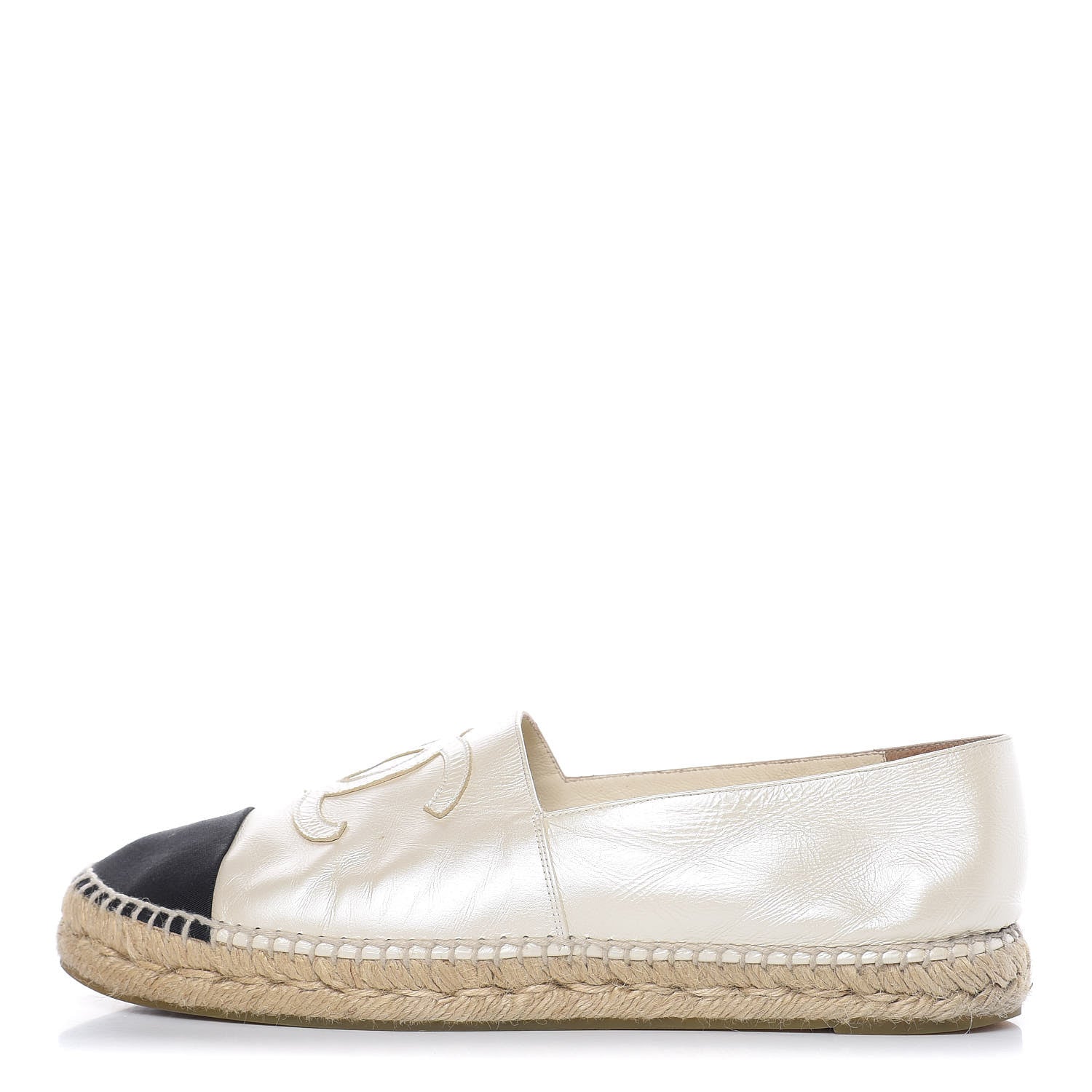 Chanel Metallic Calfskin Grosgrain CC Espadrilles 42 Ivory Black 1 of 12