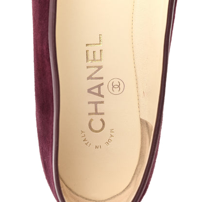Chanel Suede Lambskin Cap Toe CC Ballerina Flats 41 Burgundy Black 8 of 11