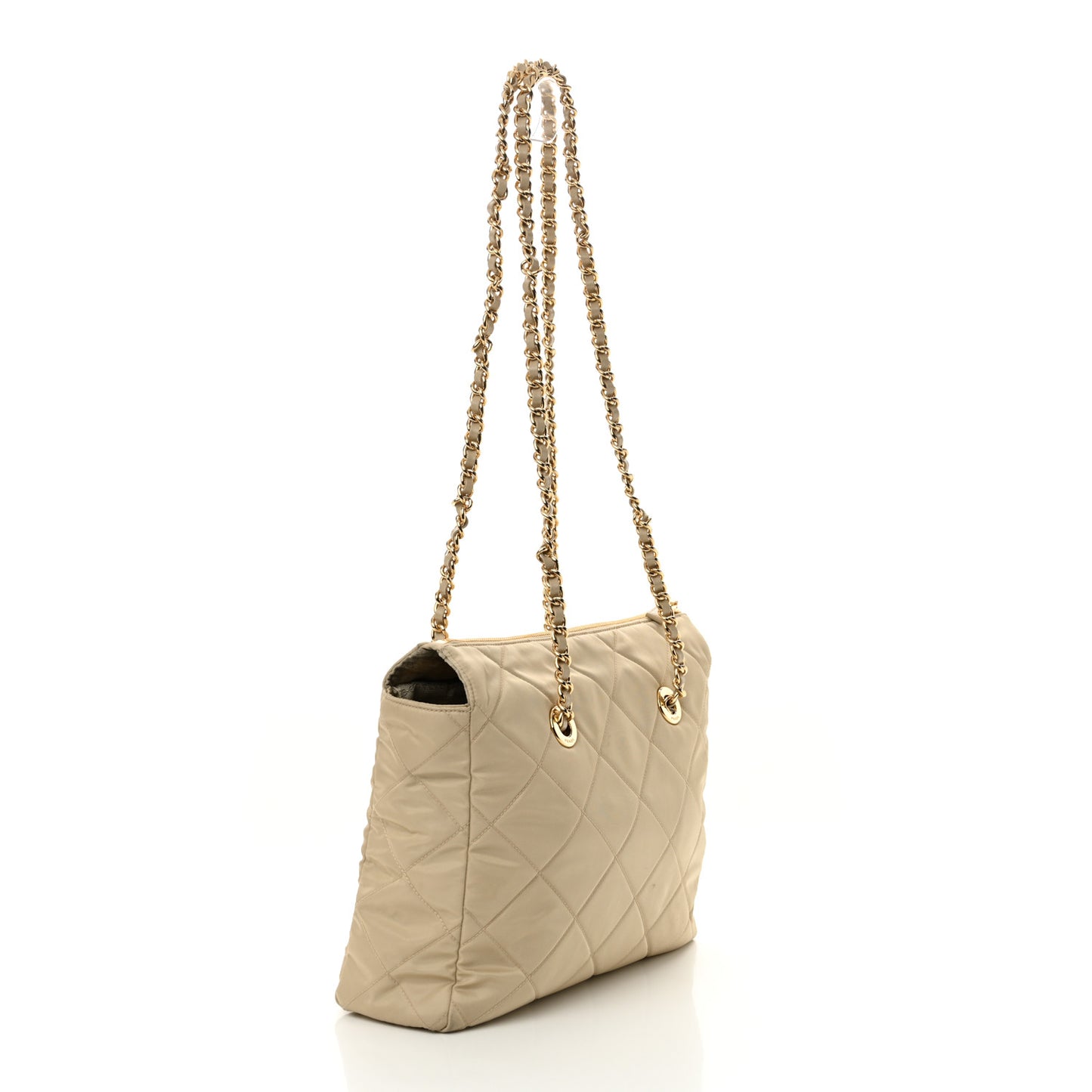 Re-Nylon Impuntu Quilted Re-Edition 1995 Chaine Medium Tote Bag Beige