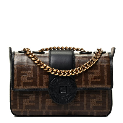 Fendi Glazed Fabric Vitello Century FF 1974 Stamp Patch Mini Double F Crossbody Bag Mogano Panna Black 1 of 4