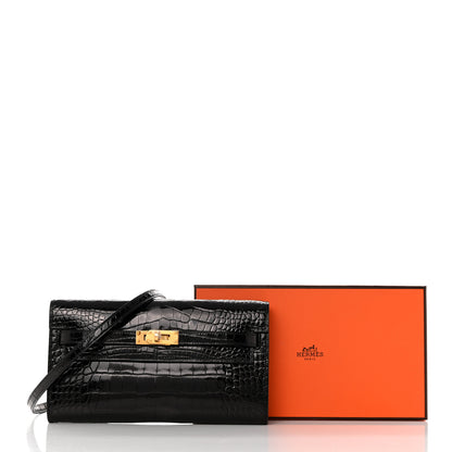 Hermes Shiny Alligator Kelly Wallet To Go Black 10 of 10