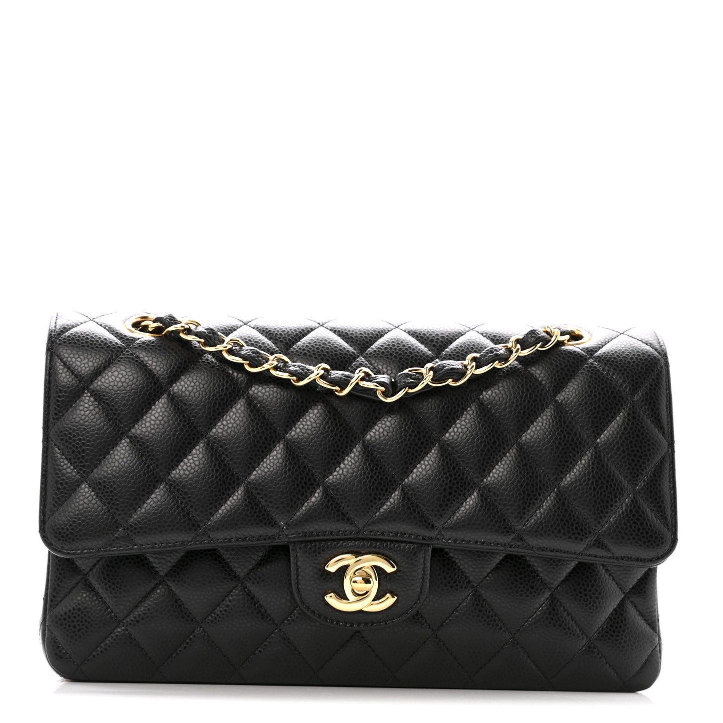 Caviar Quilted Medium Double Flap Black
