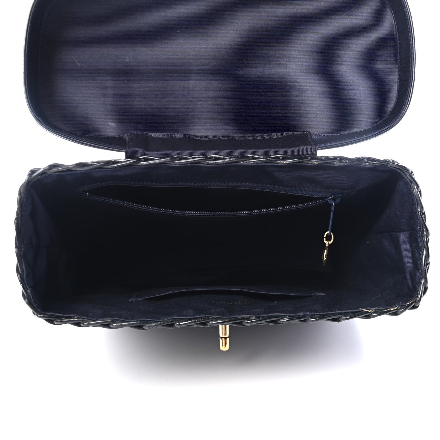 Lambskin Straw Basket Top Handle Bag Navy
