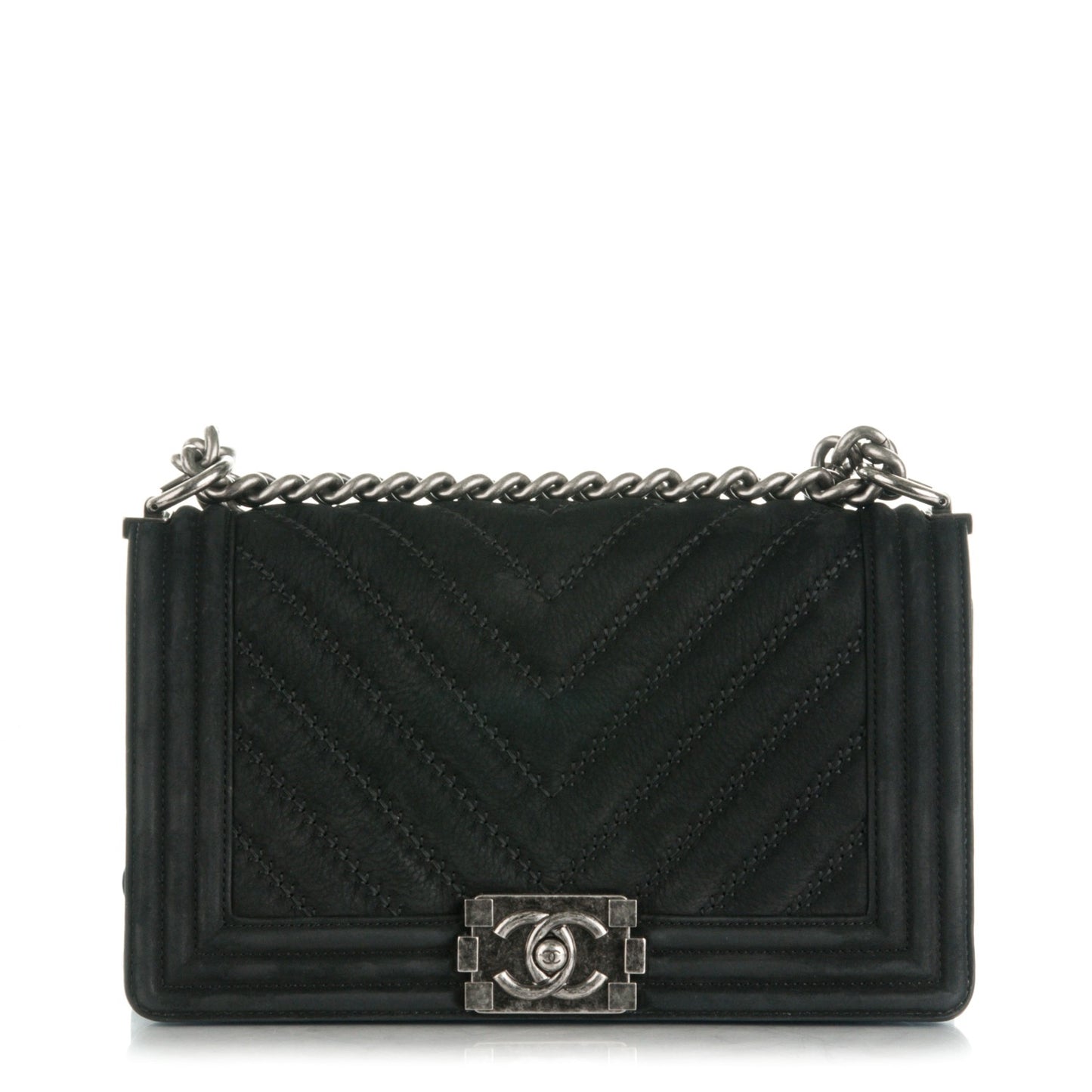 Nubuck Bull Chevron Quilted Medium Boy Flap Black