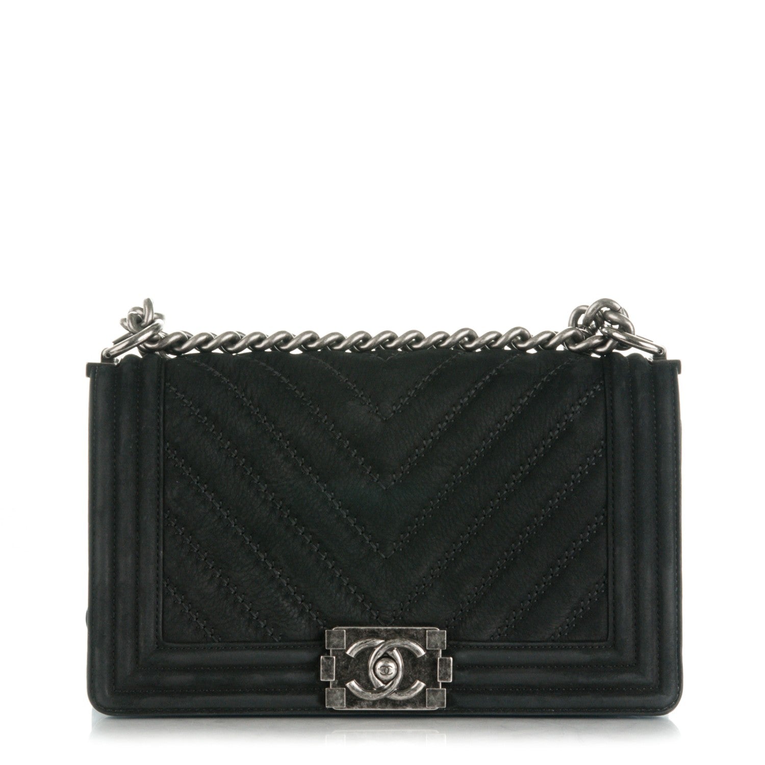 Chanel Nubuck Bull Chevron Quilted Medium Boy Flap Black 1 of 11