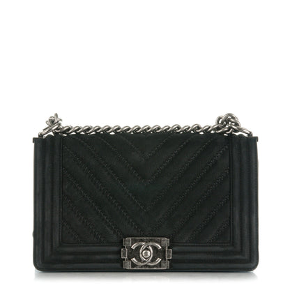 Chanel Nubuck Bull Chevron Quilted Medium Boy Flap Black 1 of 11