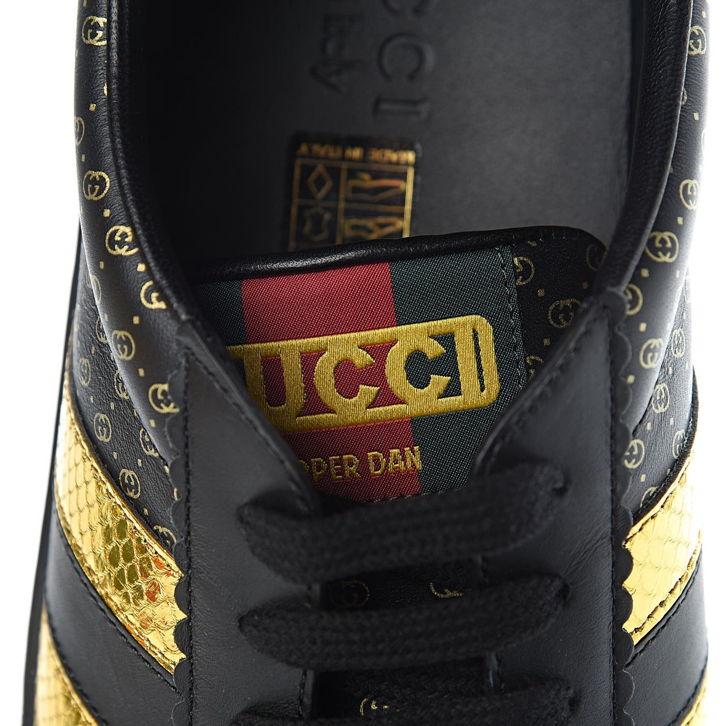X DAPPER DAN Calfskin Laminated Ayers GG Micro Monogram Mens G74 Sneakers 9.5 Black