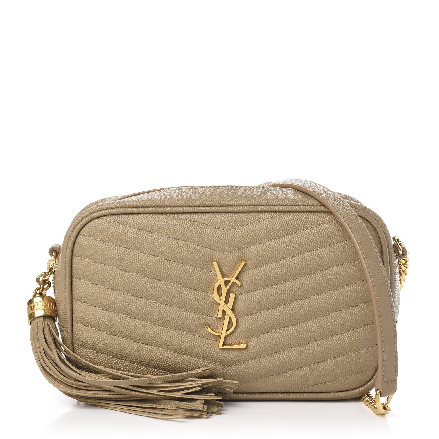 Saint Laurent Grain De Poudre Matelasse Monogram Mini Lou Camera Bag Dark Beige 1 of 10