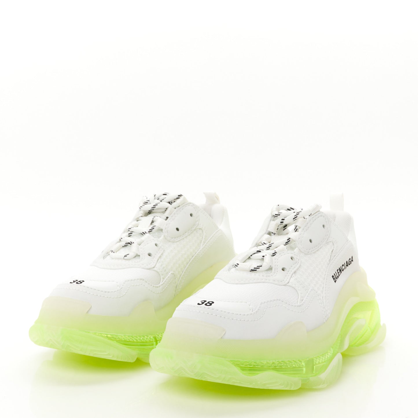Fabric Mesh Clear Sole Fluo Womens Triple S Sneakers 38 White Fluo Yellow