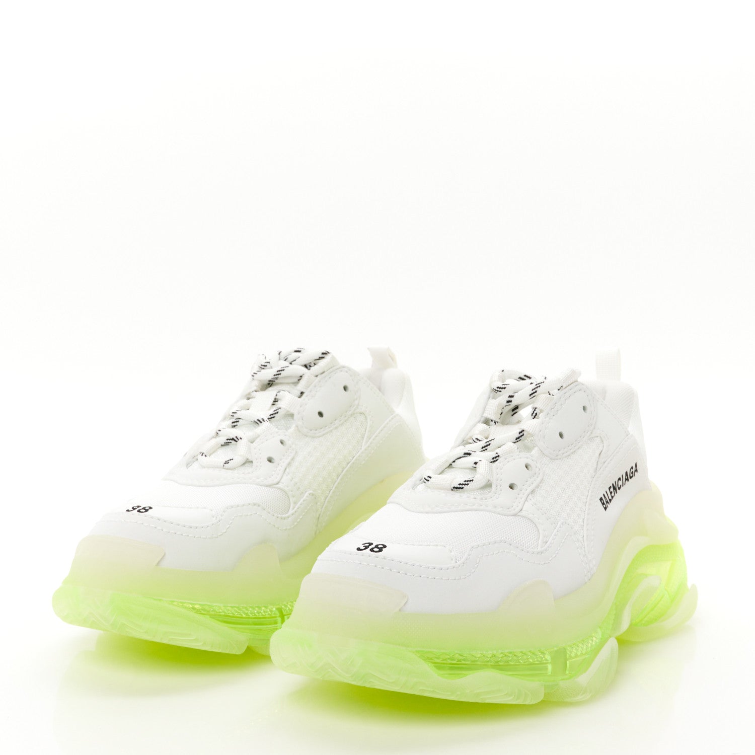 Balenciaga Fabric Mesh Clear Sole Fluo Womens Triple S Sneakers 38 White Fluo Yellow 3 of 9