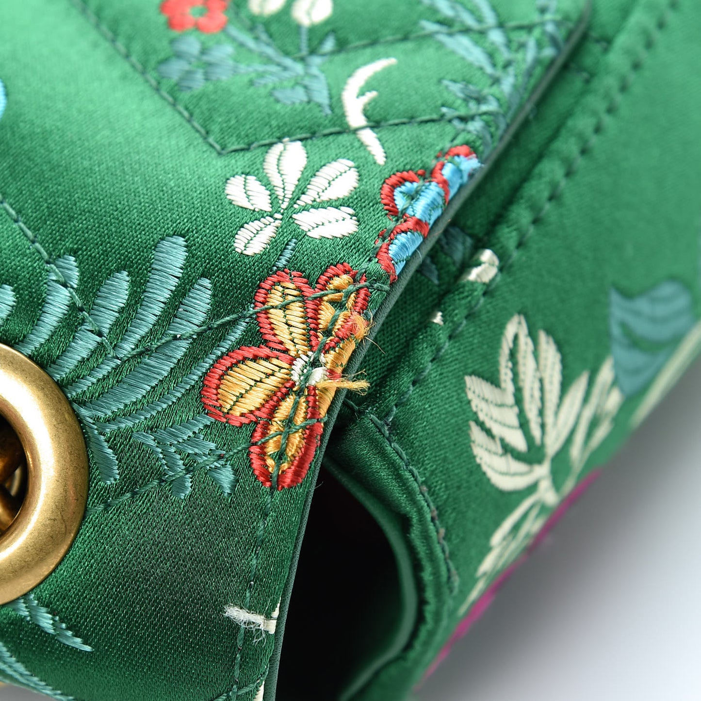 Jacquard Matelasse Floral Medium GG Marmont Shoulder Bag Green