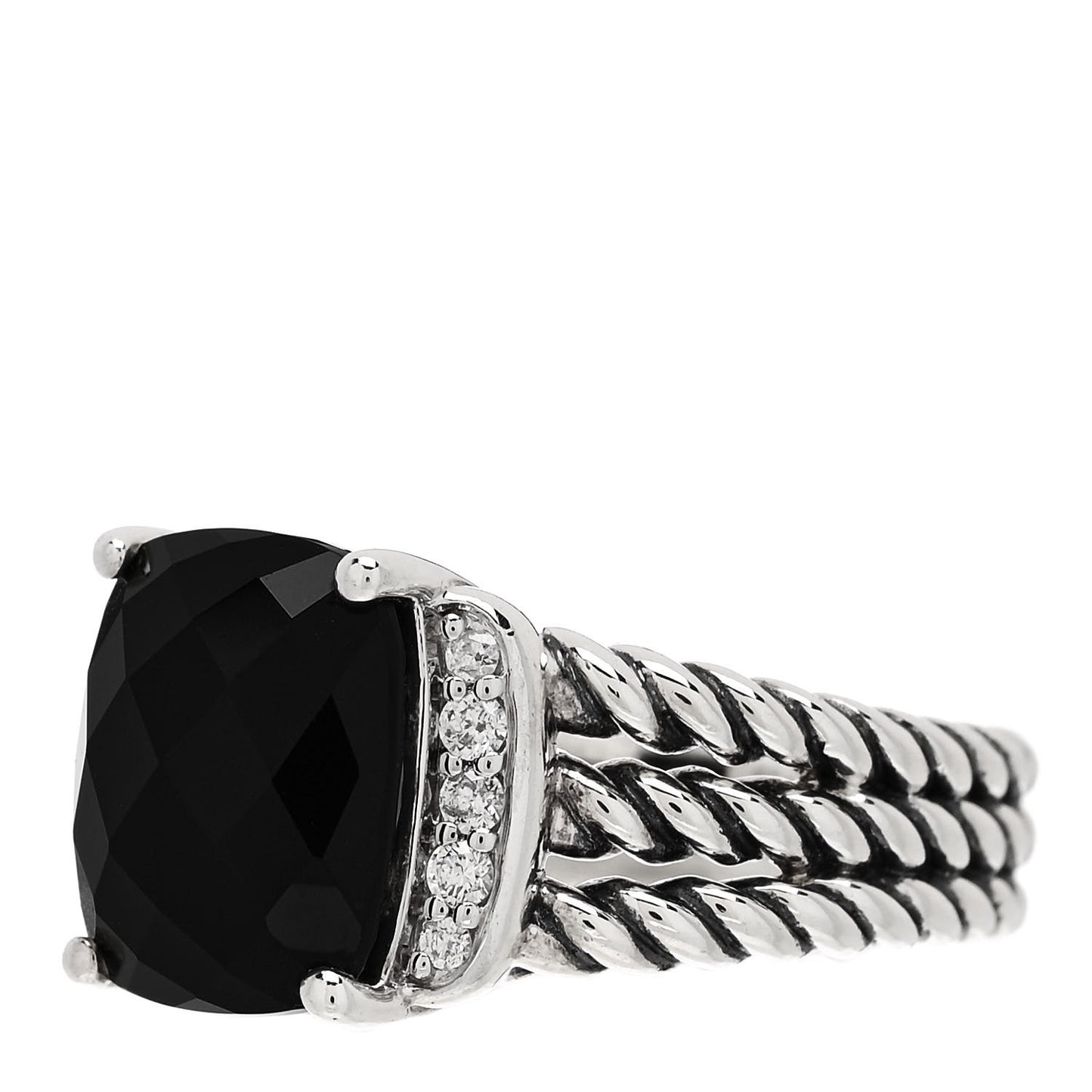Sterling Silver Diamond Black Onyx 10mm Petite Wheaton Ring 49 5