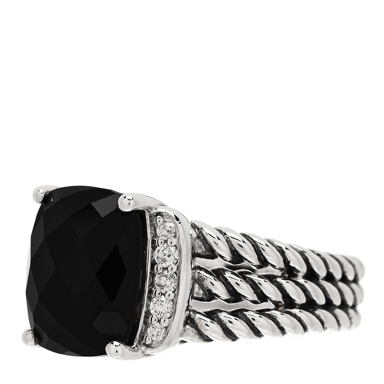 David Yurman Sterling Silver Diamond Black Onyx 10mm Petite Wheaton Ring 49 5 3 of 6