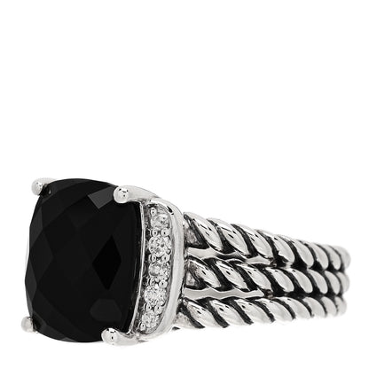 David Yurman Sterling Silver Diamond Black Onyx 10mm Petite Wheaton Ring 49 5 3 of 6