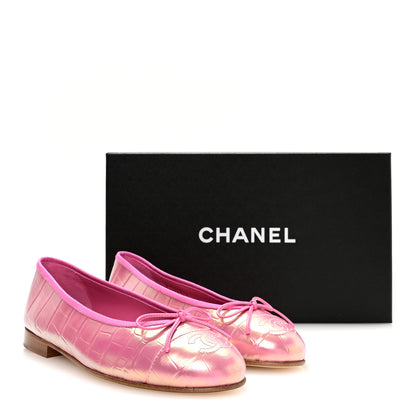 Chanel Iridescent Calfskin Crocodile Embossed Ballerina Flats 36.5 Pink 9 of 9
