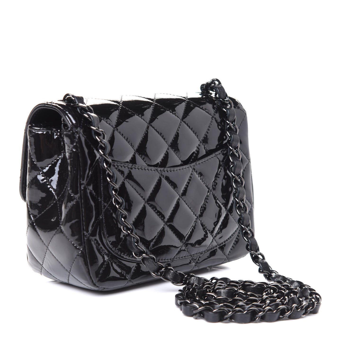 Patent Quilted Mini Square Flap So Black