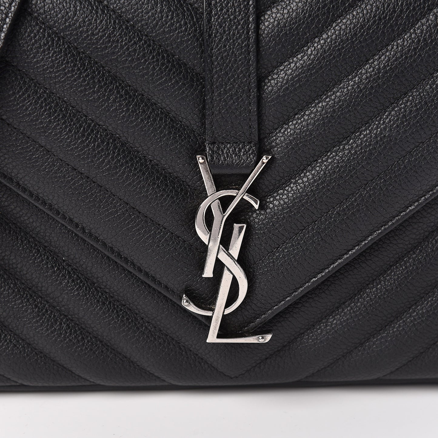 Grained Calfskin Matelasse Chevron Medium Monogram Chain Bag Black