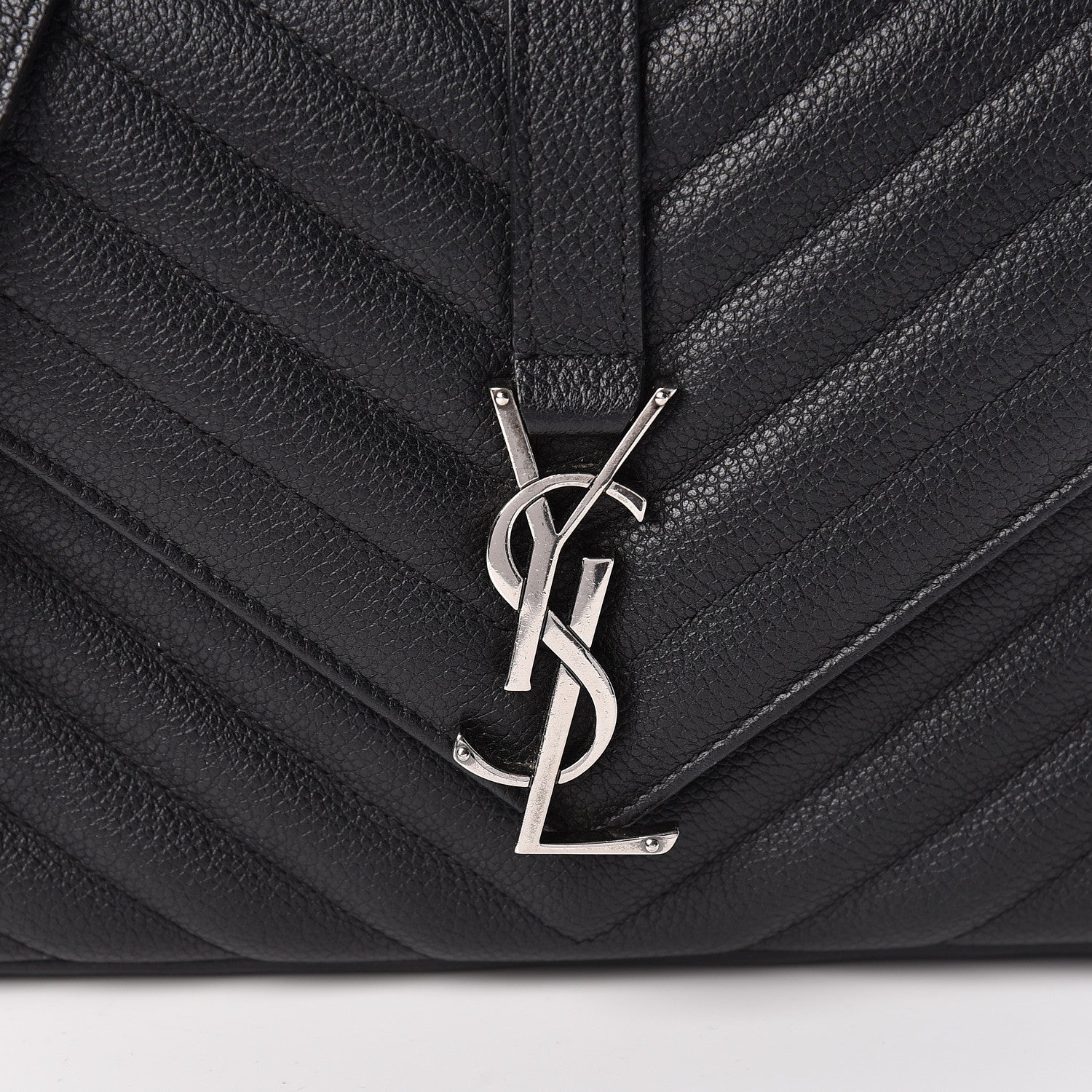 Saint Laurent Grained Calfskin Matelasse Chevron Medium Monogram Chain Bag Black 10 of 10