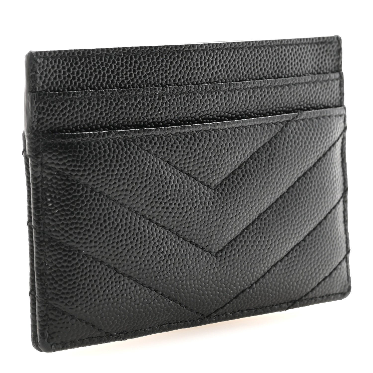 Saint Laurent Grain De Poudre Matelasse Chevron Monogram Credit Card Case Black 3 of 8